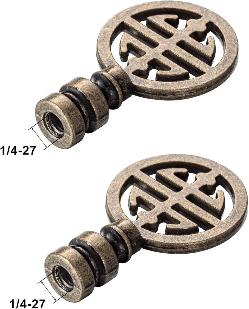 Qc Lamp Finials - 2 Packs, Chinoiserie Design Lamp Finial for Table lamps and Floor Lamps, Solid Metal Lamp Toppers Screw On Cap, Decorative Lamp Shades Top Nut, Oriental Lamp Shade Knob, Antique Brass - Image 4